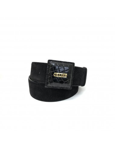 CELINE Celine Belt Black Suede Square Buckle Embossed Leather JMB10 40mm Ladies la colonne vertébrale