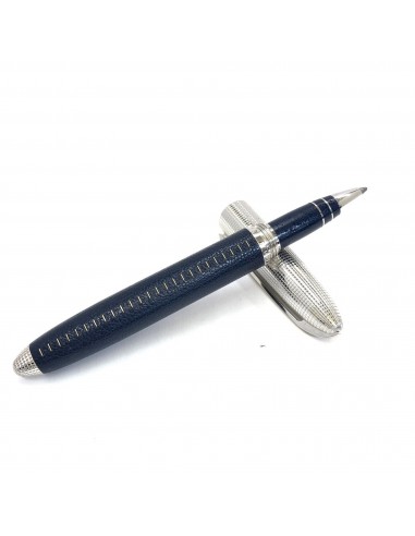 LOUIS VUITTON Louis Vuitton Ballpoint Pen Dock Cuir Silver Blue Leather Black Ink M Men Women à prix réduit toute l'année